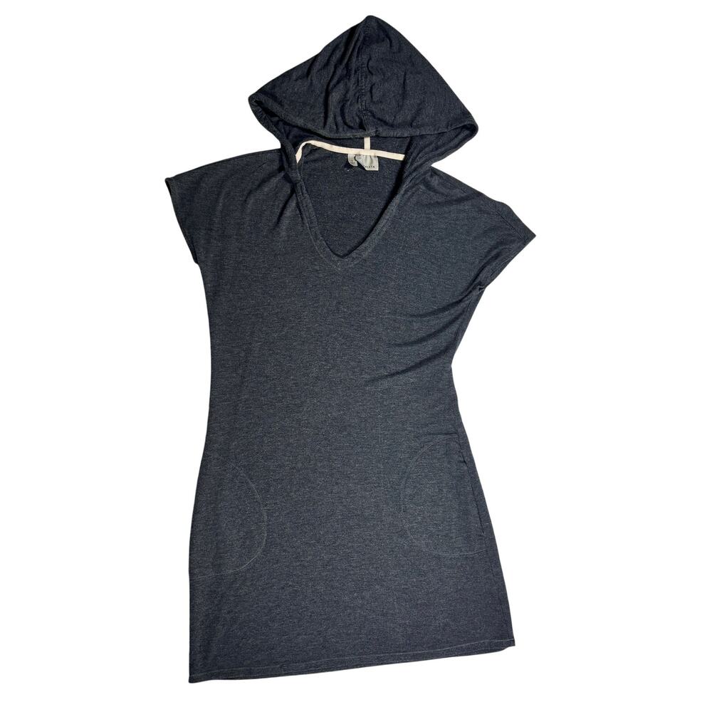 Athleta Run Along Dress Charcoal Heather Gray Hooded Cap Sleeve Size Small
